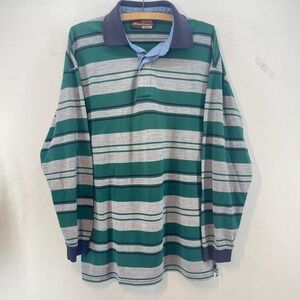 VTG 90s Mainstream Long Sleeve Striped Rugby Polo Shirt Mens Large Green Gray